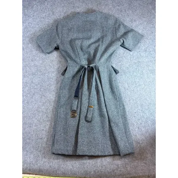 Vintage 60s Jeune Leique Cherberg Shirt Dress Womens Small Gray Herringbone Wool - Picture 4 of 8
